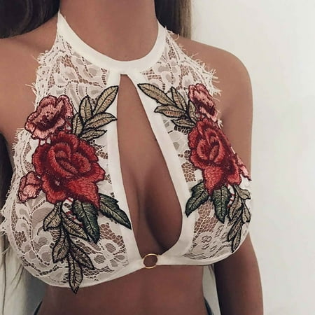 

Lingerie For Women Naughty Miley Halter Lace Bralette For Women Unpadded And Unlined Wireless High Neck Bra Adjustable Keyhole Lingerie