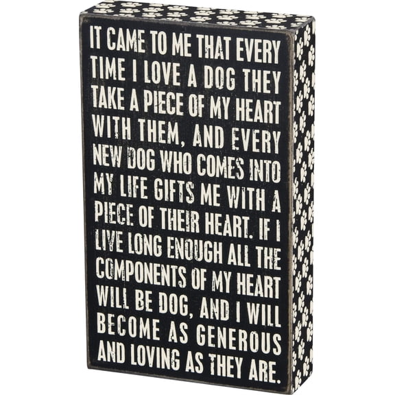 Primitives by Kathy Paw Print Trimmed Box Sign, 6-Inch by 10-Inch, Loving Dog