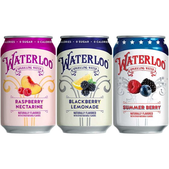 Waterloo Sparkling Water Variety Pack,Waterloo Sparkling Water Variety Pack Raspberry Nectarine, Blackberry Lemonade, Summer Berry 12 fl oz Cans 12 fl oz Cans, (6 Pack)