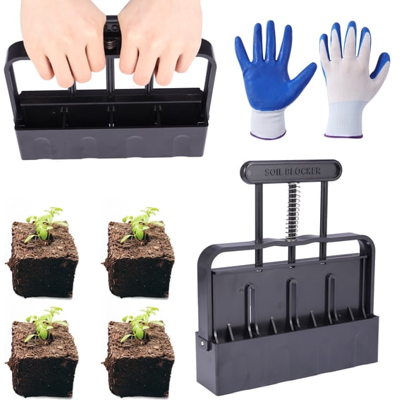 SAYFUT Soil Block Maker Quad Manual Soil Blocker Hand-held Ergonomic Soil Blocking Tool Plant Transplantation Seedling Nursery Tool for Garden Greenhouse Propagator