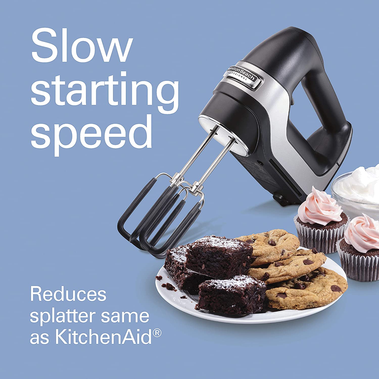 7-Speed Digital Hand Mixer with DC Motor, Slow Start, Snap-On Case, Soft-Scrape Beaters, Whisk, Dough Hooks, Matte Black