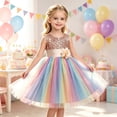 thumbnail image 3 of Toddler Girls Sparkly Sequin Rainbow Tulle Dress Soft Cotton Lining Flower Waist Princess Gown for Special Occasion Photoshoot Halloween, 3 of 8