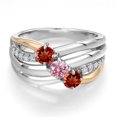 thumbnail image 3 of Gem Stone King 925 Silver and 10K Yellow Gold Red Garnet and Pink Lab Grown Diamond Engagement Ring for Women | 1.14 Cttw | Round 4MM | January Birthstone | Size 9, 3 of 6