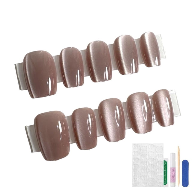 Light Coffee Cats Eye Wear Nail Nail Patch Handmade Fake Mani Nails