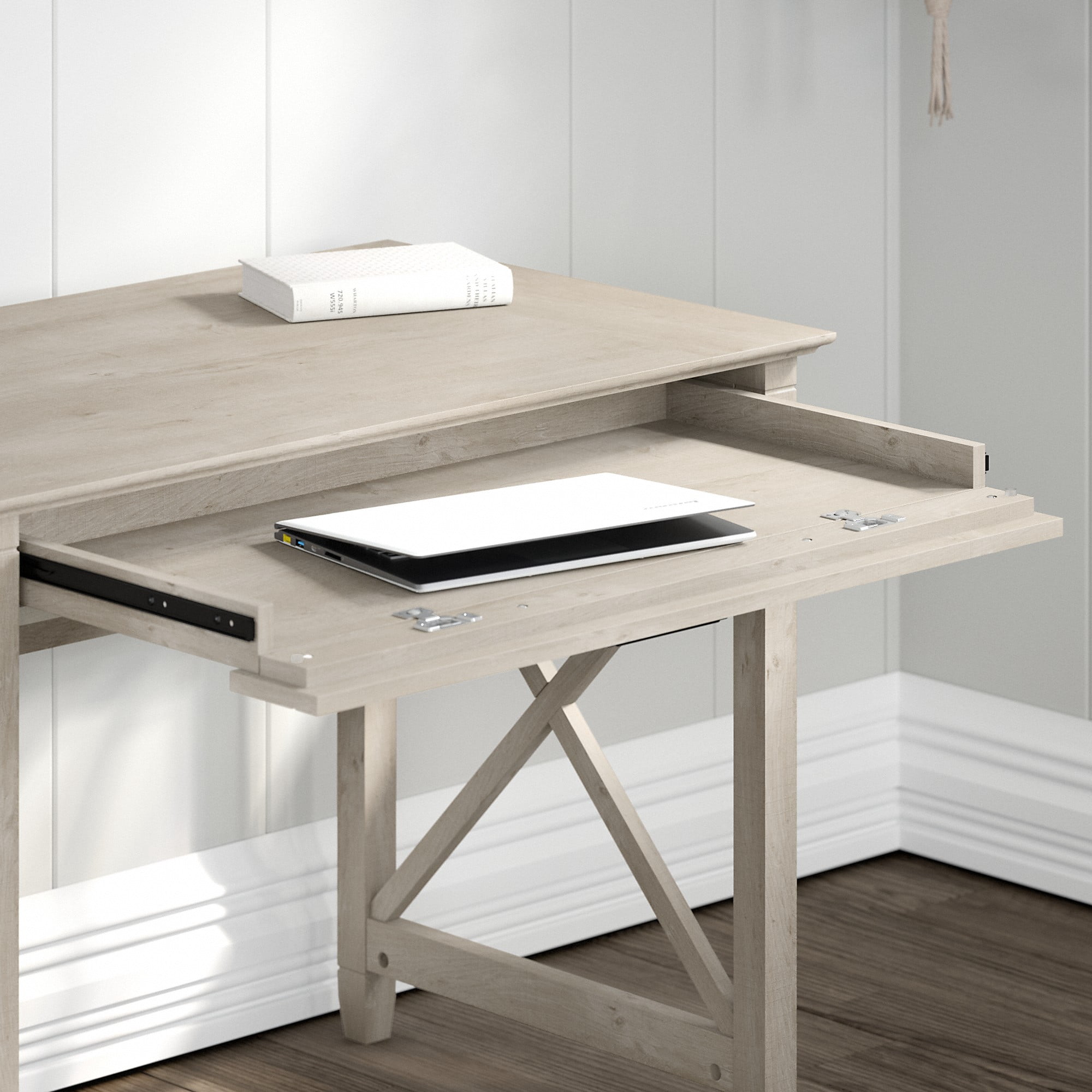 Bush Furniture Key West 54" Computer Desk with Storage, Washed Gray