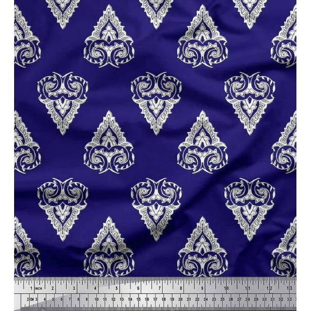 Soimoi Velvet Fabric Leaves & Floral Block Decor Fabric Printed Yard 58 Inch Wide