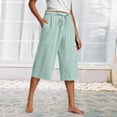 thumbnail image 2 of Taqqpue Women Linen Pants Wide Leg Pants High Waist Drawstring Casual Loose Beach Pant Capri Trousers with Pocket, 2 of 6