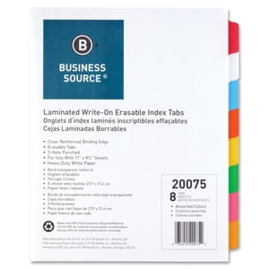 Business Source Laminated Write-On Tab Indexes