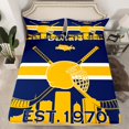 thumbnail image 2 of Ice Hockey Sheet Set King for Teen,Ice Hockey Bed Sheets Set for Adult,Hockey Player Sheets,Ice Hockey City Flat Fitted Sheet with 2 Pillowcases Microfiber(Buffalo),Blue, 2 of 5