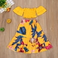 thumbnail image 6 of 2 Pieces Kids Suit Set, Girls Floral Print Boat Neck Short Sleeve Crop Top+Long Skirt, Yellow, 6 of 6