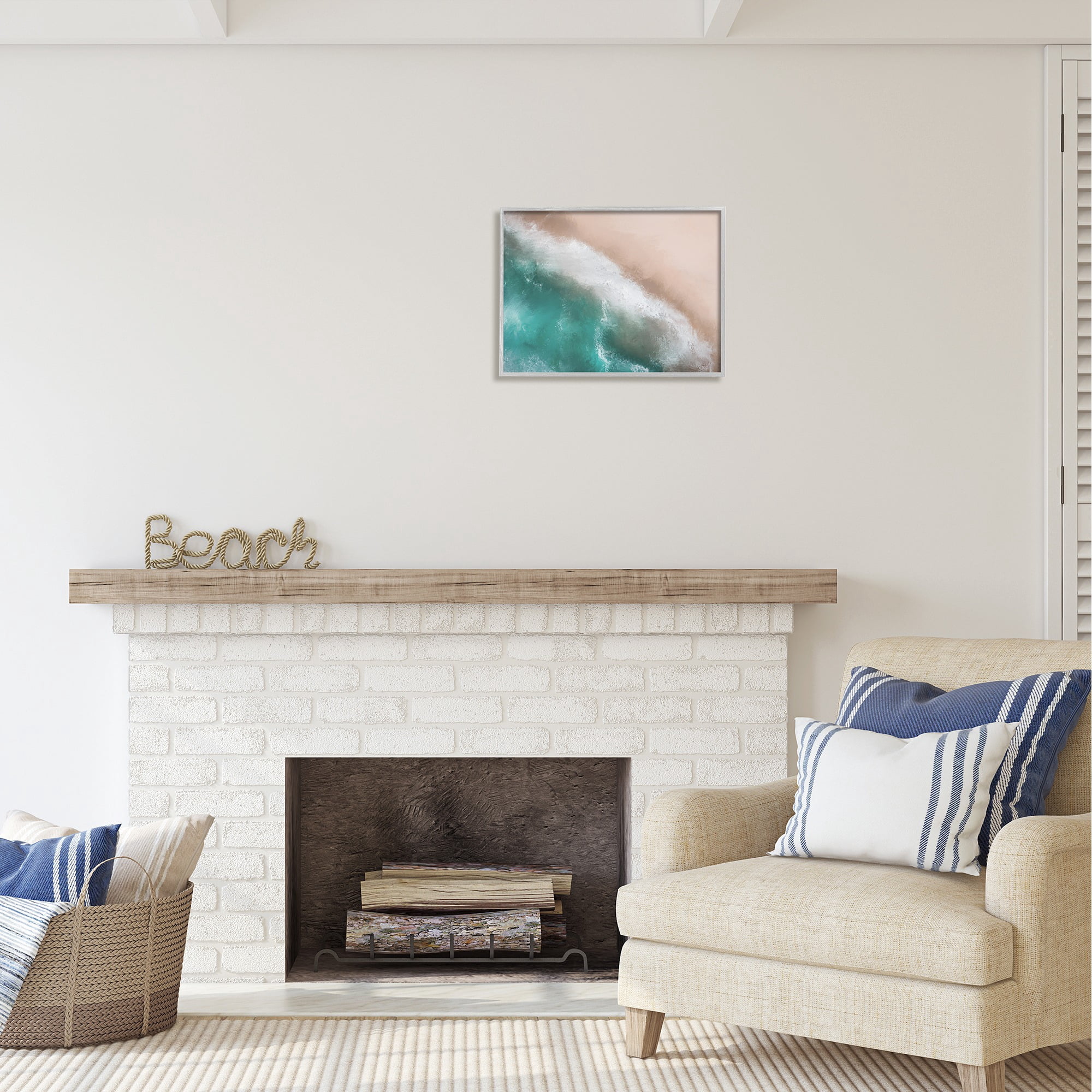 Stupell Industries Aerial Beach Foam View Landscape Painting Gray Framed Art Print Wall Art, 20 x 16