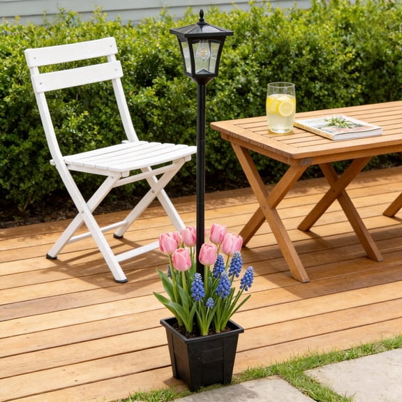 DJGIFI 150/125/100CM Adjustable Height Solar Garden Light Outdoor, Vintage Pathway LED Light with Flower Pot, Auto on/off
