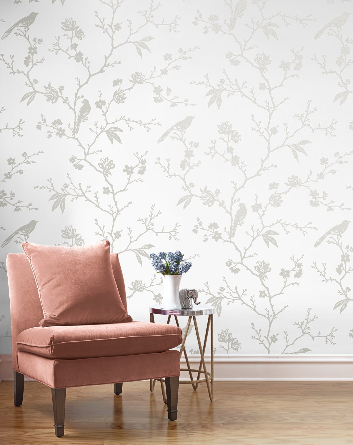 NextWall Nickel Songbird Chinoiserie Peel and Stick Wallpaper