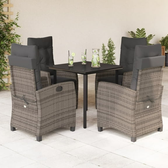 vidaXL 5 Piece Patio Dining Set with Cushions Gray Poly Rattan