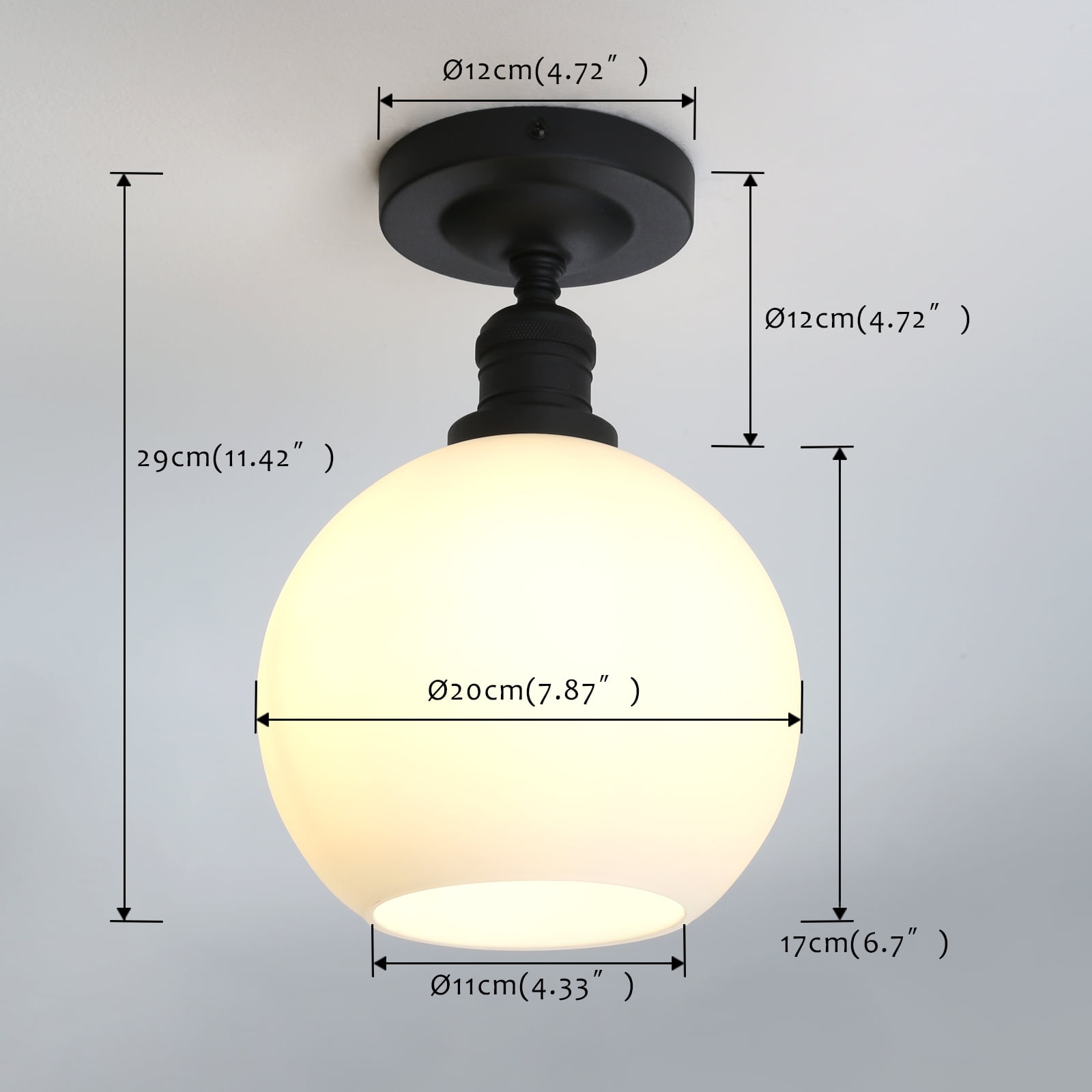 1-Light Ceiling Light, Industrial Globe Cream Glass Shade Close to Ceiling Light for Kitchen Island