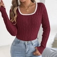 thumbnail image 6 of thefmos Trendy Fall Sweaters for Women Long Sleeve Square Neck Casual Knit Pullover Tops Loose Casual Basic Winter Outfits, Wine XL, 6 of 8