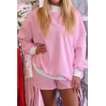 thumbnail image 5 of Women's Pink Stripe Oversize Mock Neck Sweatshirt & Shorts Set – Casual Autumn Comfort, XL, 5 of 6