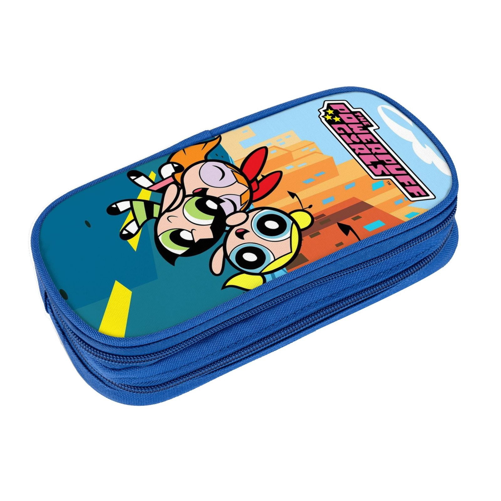 The Powerpuff Gi-rls Pencil Case Large Capacity Pencil Pouch Penbag Office Stationery Organizer Travel Makeup Bag Blue