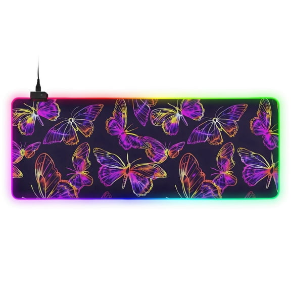 Large RGB Gaming Mouse Pad Led Glowing Mousepad Non-Slip Rubber Base 13 Light Modes 31.5x11.8 Colorful Butterflies Outline
