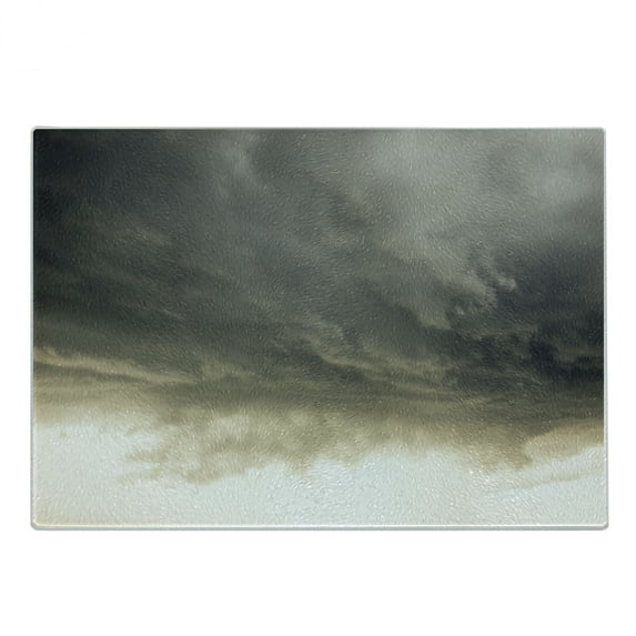 Clouds Cutting Board, Heavy Storm Clouds in Dark Sky Hurricane Weather Cloudscape Mass of Liquid Droplets Image, Decorative Tempered Glass Cutting and Serving Board, Small Size, Grey, by Ambesonne