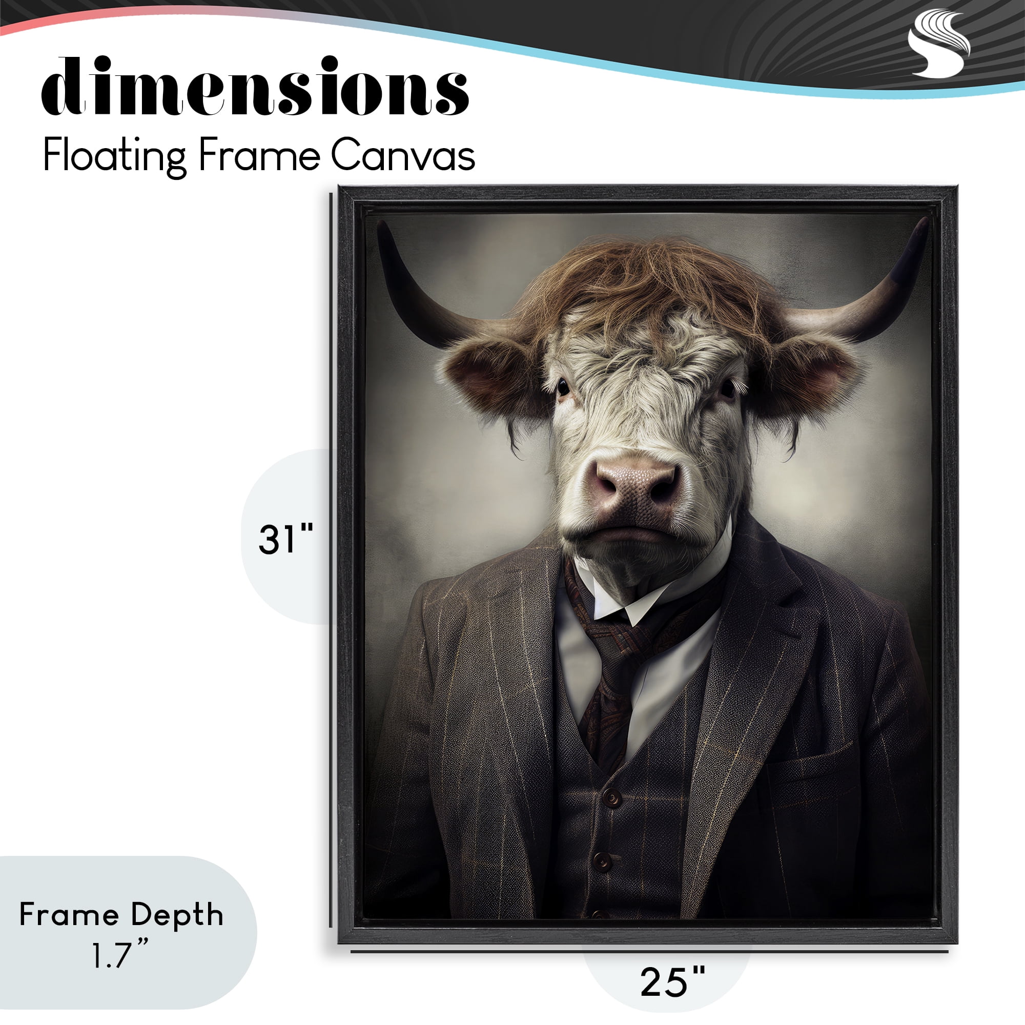 Stupell Industries Sophisticated Bull Portrait Black Framed Floater Canvas Wall Art, design by Ray Powers