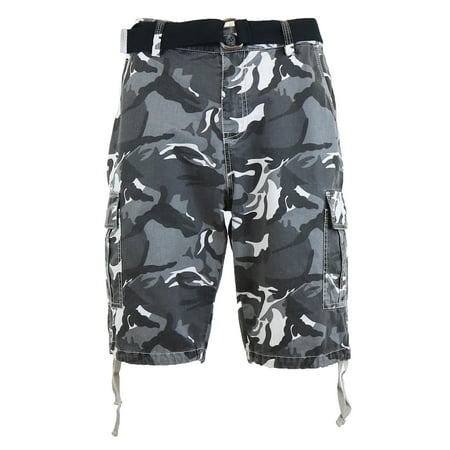 - Mens Distressed Belted Cotton Cargo Shorts