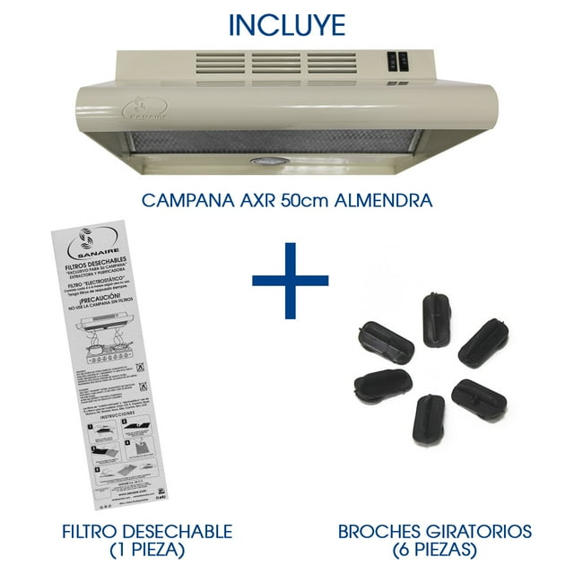 COMBO CAMPANA AXR 50CM SANAIRE con FILTRO atrapagrasa extra y BOLSITA de broches de repuesto