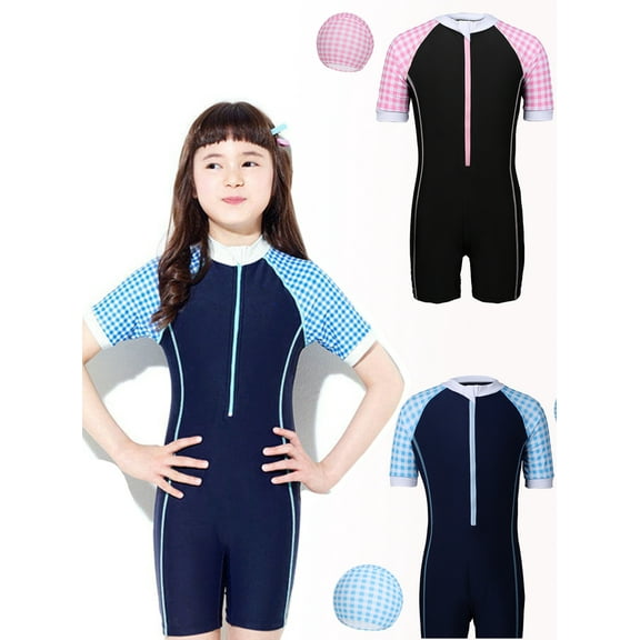 BULLPIANO 6-12T Girls and Boys One Piece Rash Guard Swimsuit Kid Water Sport Short Surfing Suit Swimwear Sun Protection Bathing Suits