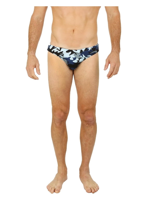 Mens Brief Swimwear Colored Swim Suit Beachwear, Camo Blue, Size: Small