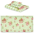 thumbnail image 2 of Dreamtimes 3 PCS Towel Green Plaid Flowers Cotton Bath Towel Set (1 Bath Towel, 1 Hand Towel, 1 Washcloth) for Bathroom, Super Soft and Quick Dry Towels, 2 of 7