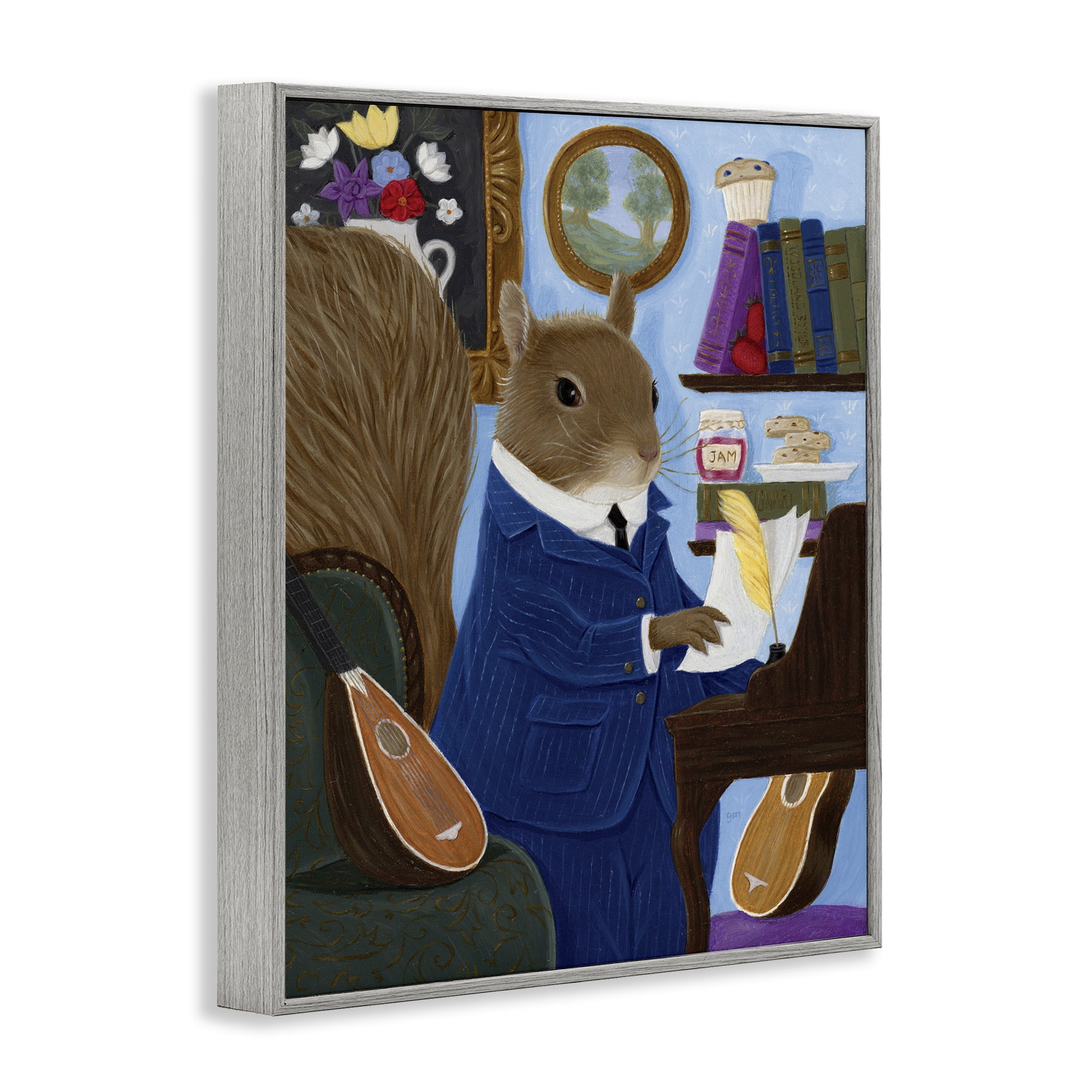 Stupell Industries Gentleman Squirrel Composing Gray Framed Giclee Art, design by Gina Matarazzo