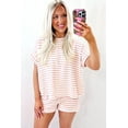 thumbnail image 4 of Chic Pink Stripe Knitted Short Sleeve Top and Drawstring Shorts Set for Women - [ZhiHiMeRi] | (US 12-14)L, 4 of 12