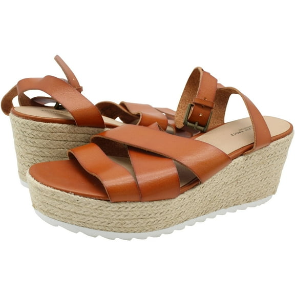 American Eagle Womens X Strap Espadrille Wedge Heels, Brown, 9