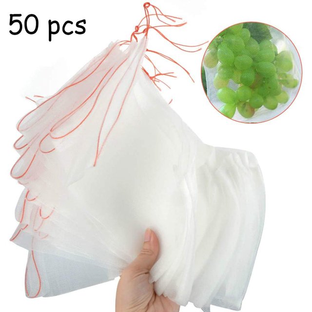 50 Pcs Fruit Covers Bags Reusable with Drawstring Non-Toxic Vegetable Protection Agricultural Nylon Mesh Insect Proof Garden Netting Bags Fruit (30*20cm/11.79*7.86inch)