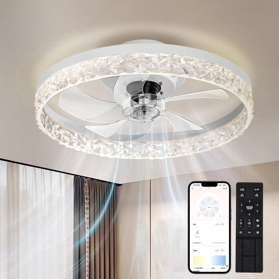 20" Smart Ceiling Fan with Light, 6-Speed Quiet DC Motor, Stepless Dimming LED (3000K-6500K), APP/Remote, Flush Mount for Bedroom, Living Room, Office (Energy Efficient)