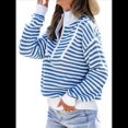 thumbnail image 2 of Suéter de Punto Acanalado de Larga con Media Cremallera A Rayas para Mujer, Tops Casuales, Cómodos y Ligeros, Moda de Otoño Azul S, 2 of 10