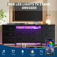 thumbnail image 5 of CuisinAid 63-Inch Long Dresser TV Stand with LED lights & Power Outlet, Entertainment Center with 10 Fabric Drawers Dressers for Bedroom,Black, 5 of 8