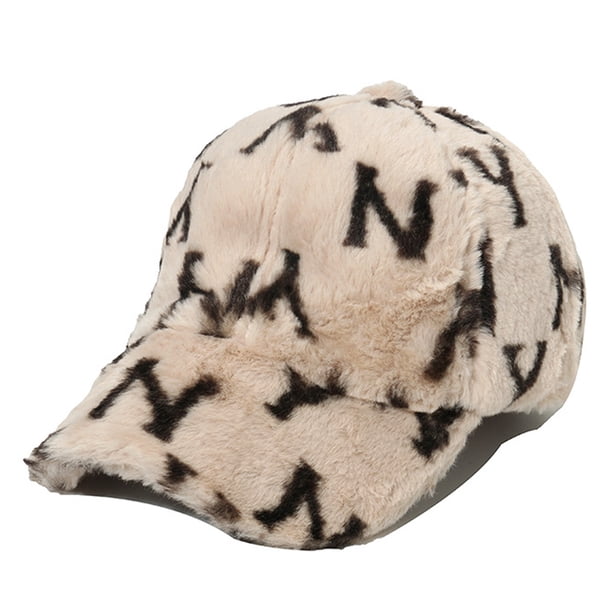 Gorras de béisbol para mujer, gorras de sol unisex de moda, gorras de verano e invierno de tamaño ajustable, gorra de béisbol de felpa de piel de conejo sintética con estampado del alfabeto