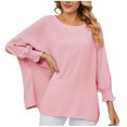 thumbnail image 2 of Idoravan Long Sleeve Shirts for Women Clearance Fashion Womens Tops Solid Long Sleeve Round Neck Blouse Shirt T-Shirt Tops, 2 of 8