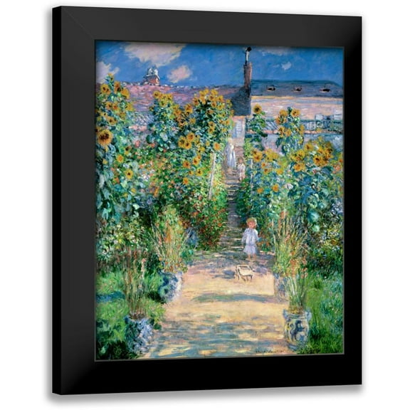 Monet, Claude 12x14 Black Modern Framed Museum Art Print Titled - The Artists Garden At Vetheuil 1881