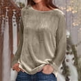 thumbnail image 2 of Jewelreauty Velvet Long Sleeve Tops for Women Solid Color Crewneck Loose Shirts Loose Cozy Pullover T-Shirts (M, Khaki), 2 of 6