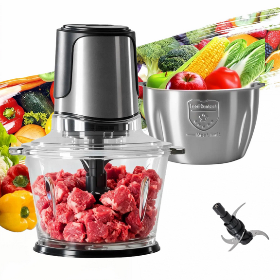 LIFERECORD 500W Food Processor with Dual 8-Cup Bowls &  Blades, Electric Meat Grinder & Vegetable Chopper for Mincing, Slicing, Chopping