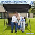 thumbnail image 6 of Gartoo 3 Seat Outdoor Patio Swing with Converting Canopy, Cushioned Steel Frame Porch Canopy Swing Chair, Swing Glider Hammock for Patio, Garden, Black, 6 of 9