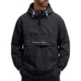 thumbnail image 2 of Men Half Zip Hooded Windbreaker, Drawstring Hood Pullover Jacket with Big Front Pocket, Lightweight Loose Casual Windproof Coat Black XL(XL), 2 of 9