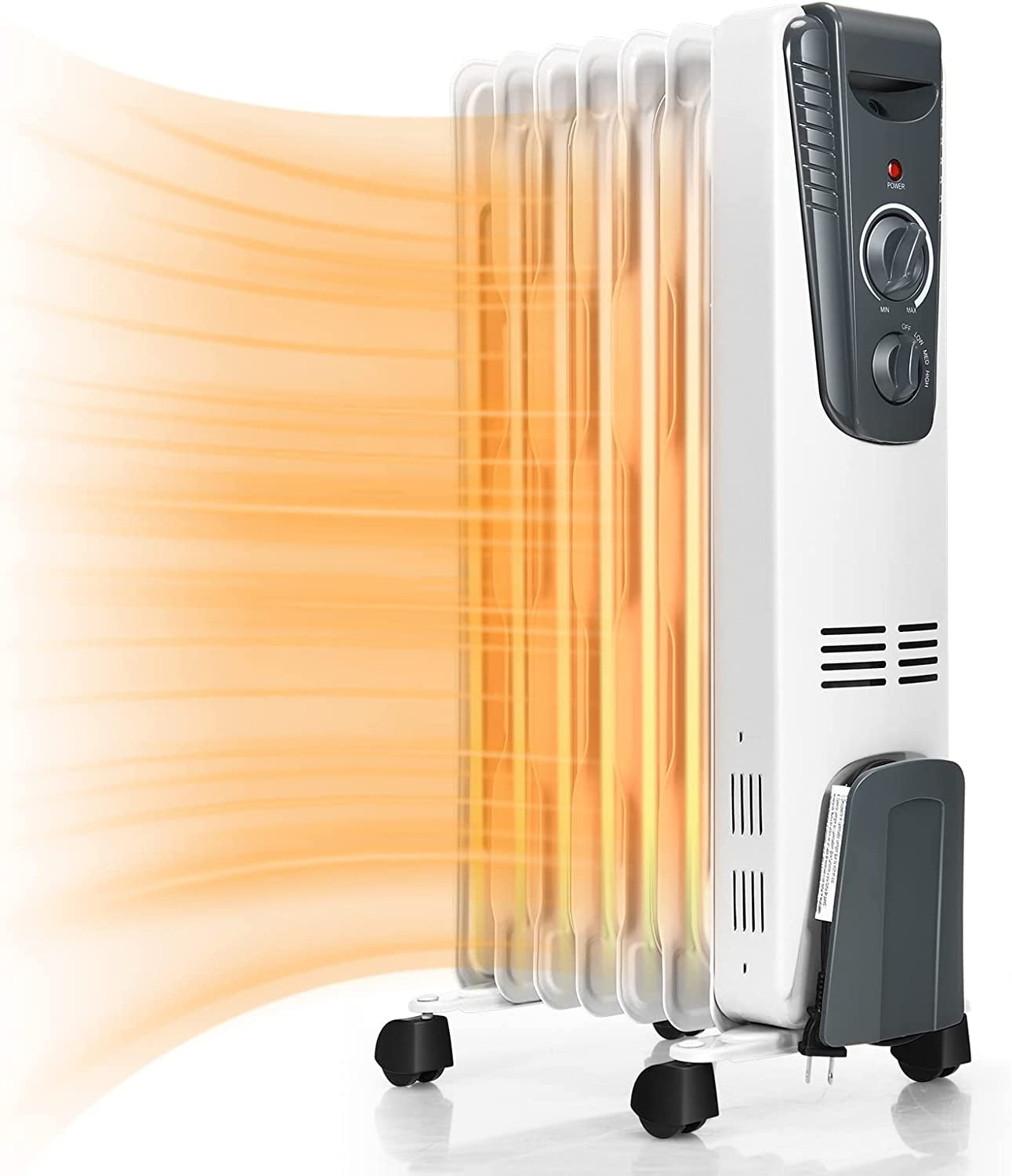 Electric Oil Heater, 1500W Oil Filled Radiator Heater w/Tipover and