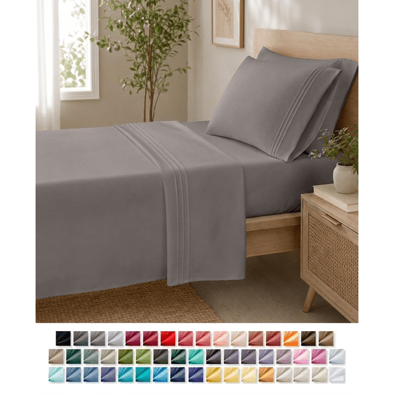 Nestl Twin Sheets Set, 1800 Series Deep Pocket Twin Sheets, Soft Microfiber Kids Bedding Set, Gray Sheets Twin
