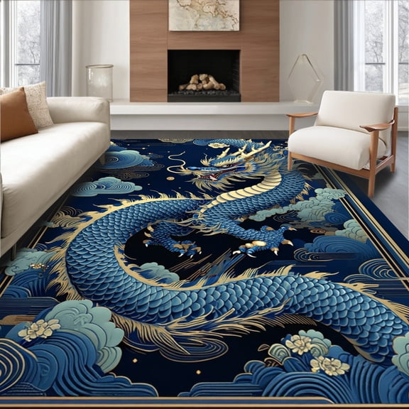 ODIKA 4x6 Machine Washable Non-Slip Area Rug, Chinese High Traffic Rug, Blue, 14404