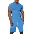 thumbnail image 2 of Domuza Short Sets for Men Summer 2 Piece Summer Fashion Casual Tee Drawstring Shorts Sets Casual Summer Matching Set Blue L, 2 of 5