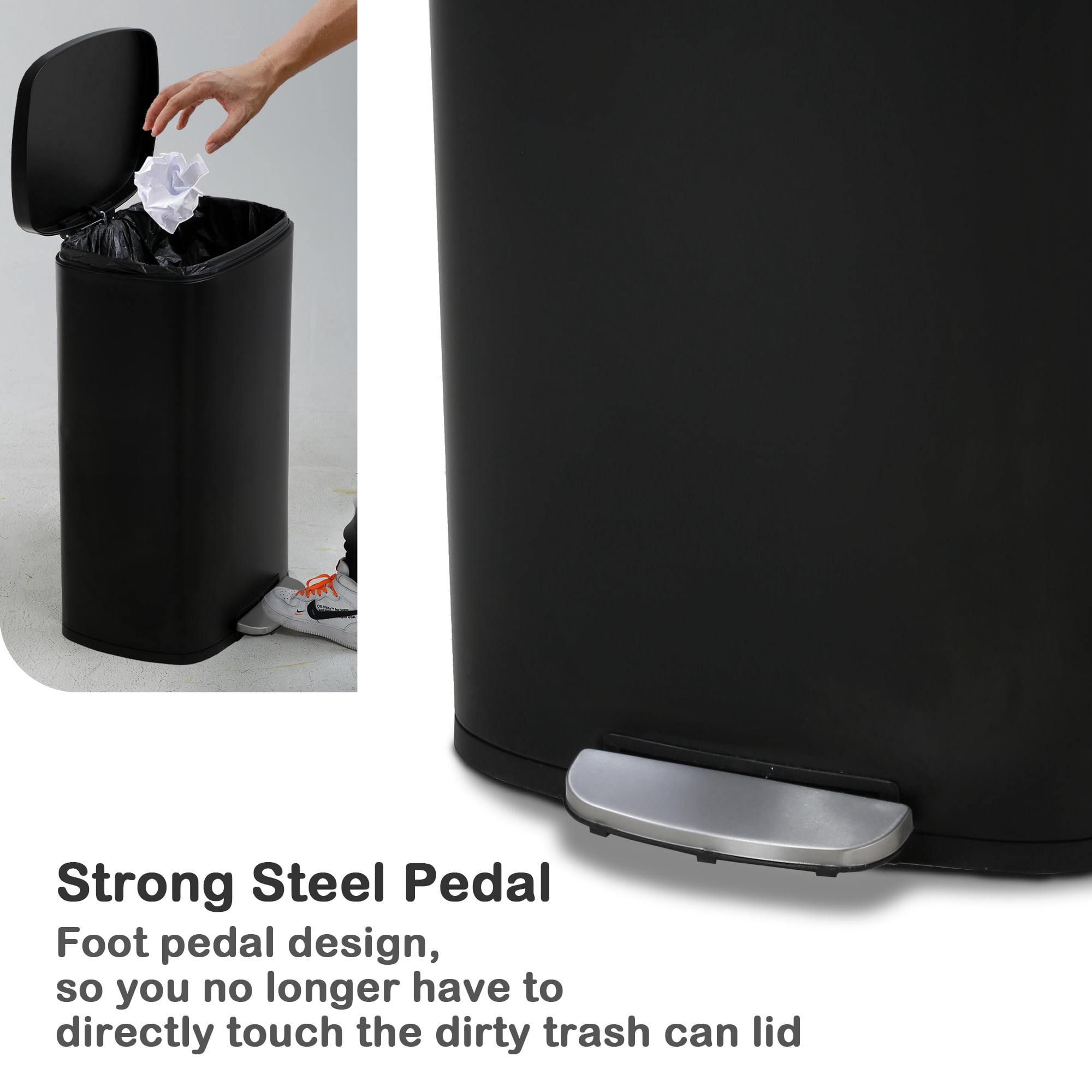 CL.HPAHKL 13 Gallon (50L)Trash Can ,Kitchen Trash Can, Stainless Steel with Lid, Foot Pedal and Inner Bucket, Fingerprint-Resistant Soft Close Lid Garbage Can, Pedal Rubbish Bin for Home Office