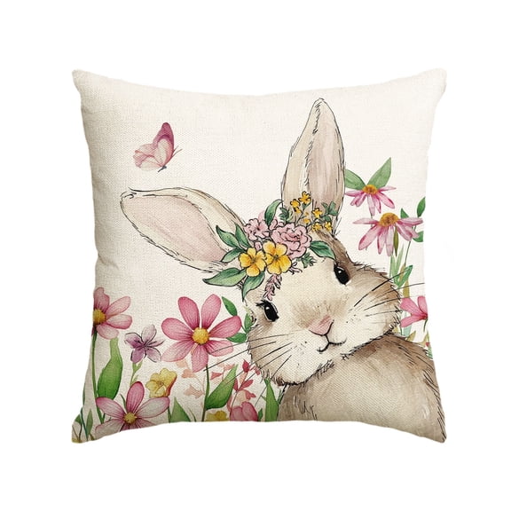 Sm:)e Easter Floral Garland Bunny Throw Pillow Cover, 18 x 18 Inch Spring Rabbit Holiday Cushion Case Decoration for Sofa Couch